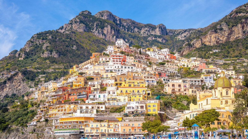 Positano, Italy; April 26, 2022 - A view of Positano, Italy