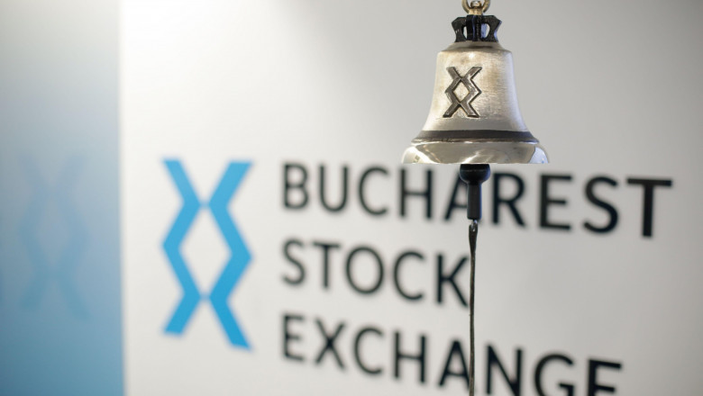 Bucharest, Romania - October 4, 2021: Bucharest Stock Exchange logo and opening bell.