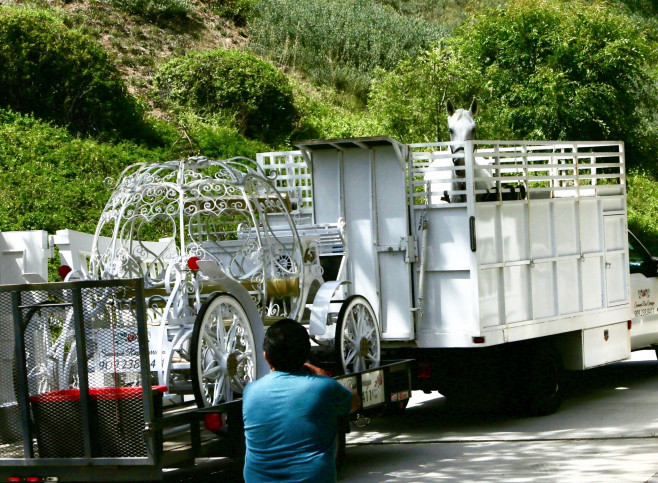The Cinderella themed carriage arrives at Britney Spears' Wedding as Police exit after the arrest of Britney's ex