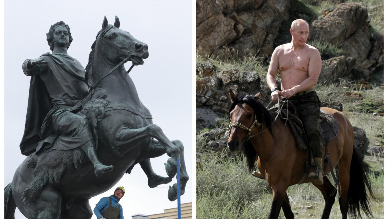 Statuia lui Petru cel Mare și Vladimir Putin pe cal