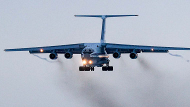 An Ilyushin Il-76 strategic airlifter carrying Russian CSTO peacekeepers arrives at Ivanovo Severny military airfield from Almaty, Kazakhstan