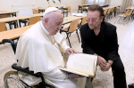 Vatican, Rome: Pope Francis greeting Bono, frontman of Irish rock band U2, during the launch of the Scholas Occurrentes International Movement at the Pontifical Urbaniana University