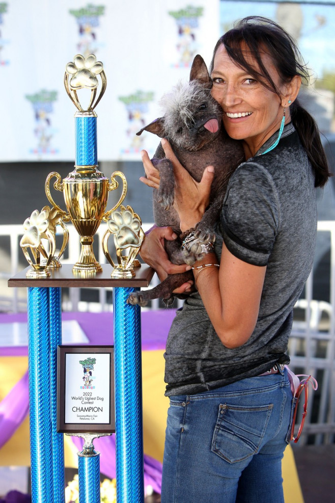 Mr Happy Face wins the World's Ugliest Dog Competition in Petaluma, California.