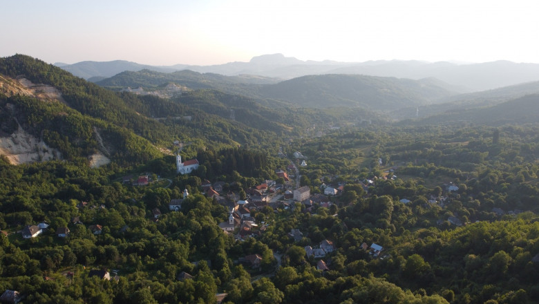 A general aerial view shows the village of Rosia Montana, western Romania