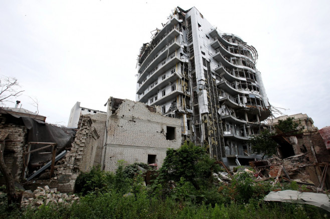 Consequences of overnight Russian missile attack on central Kharkiv, Ukraine - 25 Jun 2022