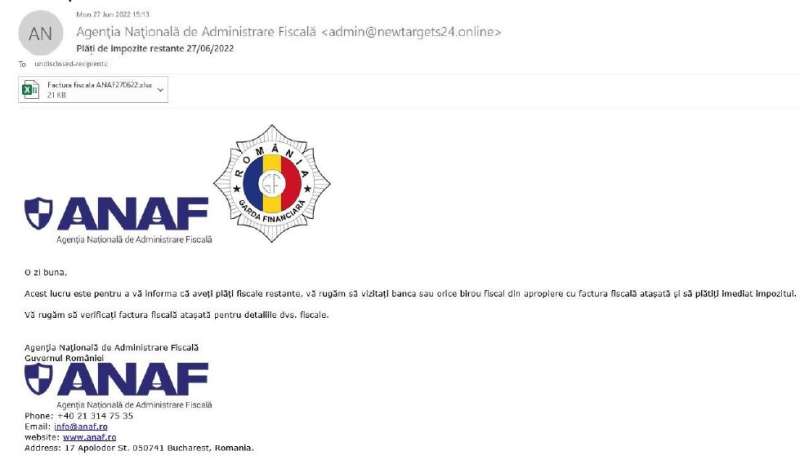 E-mailuri virusate trimise în numele ANAF. Zeci de români au fost anunțați că ar avea datorii la Fisc