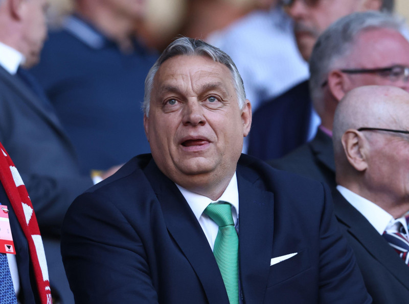 Wolverhampton, England, 14th June 2022. Viktor Orban the Hungarian Prime Minister takes a seat to watch the game during the UEFA Nations League match at Molineux, Wolverhampton. Picture credit should read: Darren Staples / Sportimage