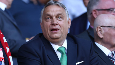 Wolverhampton, England, 14th June 2022. Viktor Orban the Hungarian Prime Minister takes a seat to watch the game during the UEFA Nations League match at Molineux, Wolverhampton. Picture credit should read: Darren Staples / Sportimage
