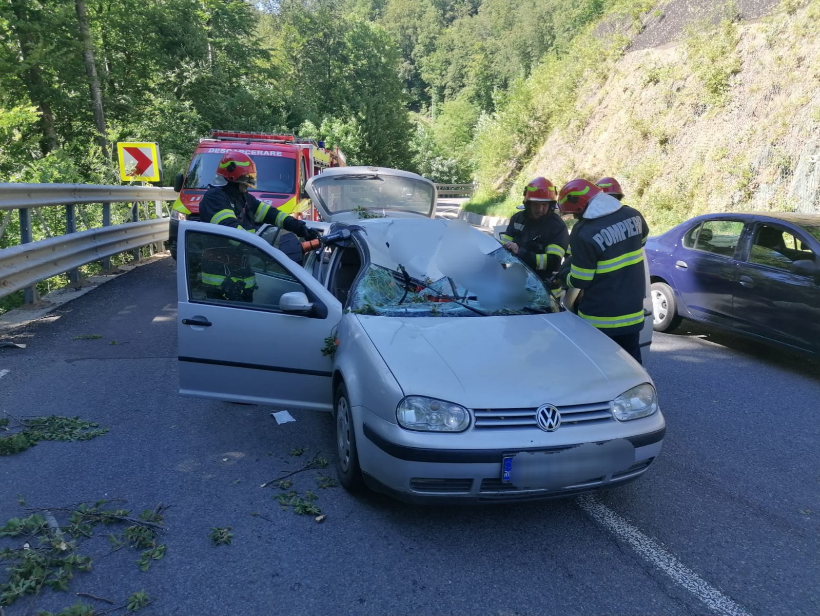 O femeie este în stare gravă după ce o creangă a intrat prin parbrizul mașinii și i s-a înfipt în bazin, în Bihor