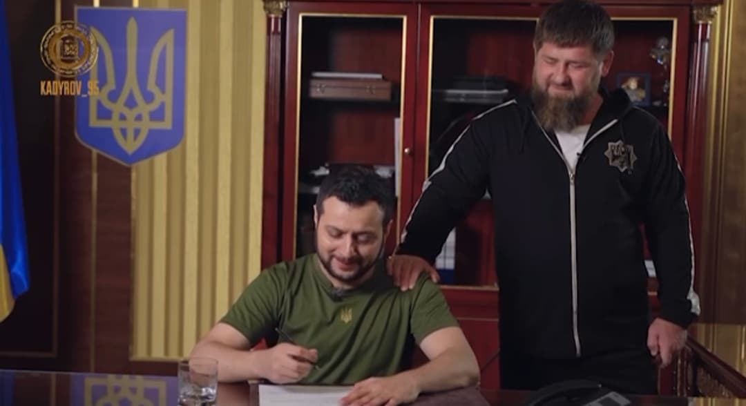 Kadîrov a regizat o scenetă ridicolă despre o falsă capitulare a Ucrainei, cu un actor rus în rolul lui Zelenski