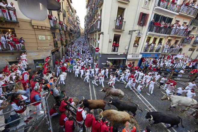 First running of the bulls, Pamplona, Spain, July 7, 2022