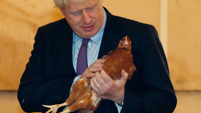 Boris Johnson mângâie o găină
