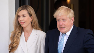 Prime Minister Boris Johnson and his wife Carrie arrive at the G7 summit