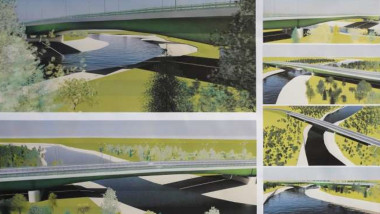 Planșă cu proiectul podului de peste Tisa dintre România și Ucraina.