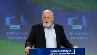 Brussels, Belgium. 22nd June, 2022. Press conference by EU Commissioners Frans TIMMERMANS, Stella KYRIAKIDES and Virginijus SINKEVICIUS on the Nature Protection package on the Nature Restoration Law in Brussels, Belgium on Jun 22, 2022. Credit: ALEXANDROS