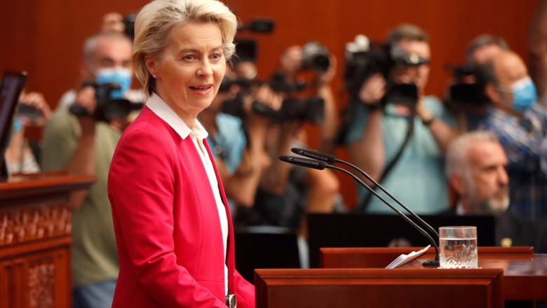 Ursula von der Leyen, la Skopje, în Parlamentul Macedoniei de Nord.