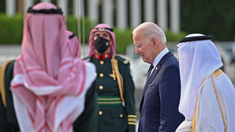 US President Joe Biden arrives at the King Abdulaziz International Airport in the Saudi coastal city of Jeddah