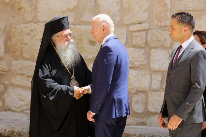 US President Joe Biden visits the Church of the Nativity in the Biblical city of Bethlehem in the West Bank, Bethlehem, West Bank, Palestinian Territory - 15 Jul 2022