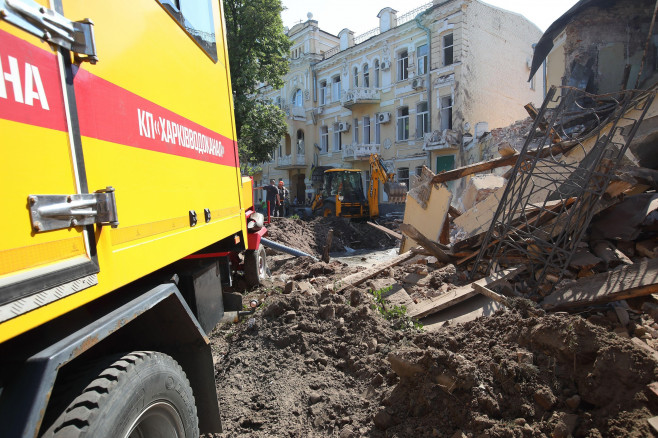 Non Exclusive: KHARKIV, UKRAINE - JULY 6, 2022 - An administrative building ruined by a Russian missile attack is pictured in central Kharkiv, northea