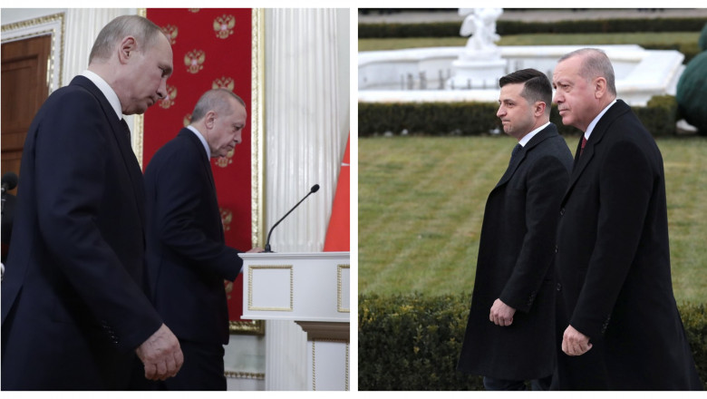 Recep Erdogan cu Vladimir Putin și Volodimir Zelenski