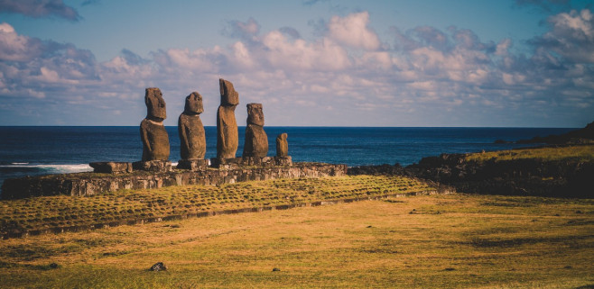 Moai at Ahu Tongariki, Easter island, Chile.