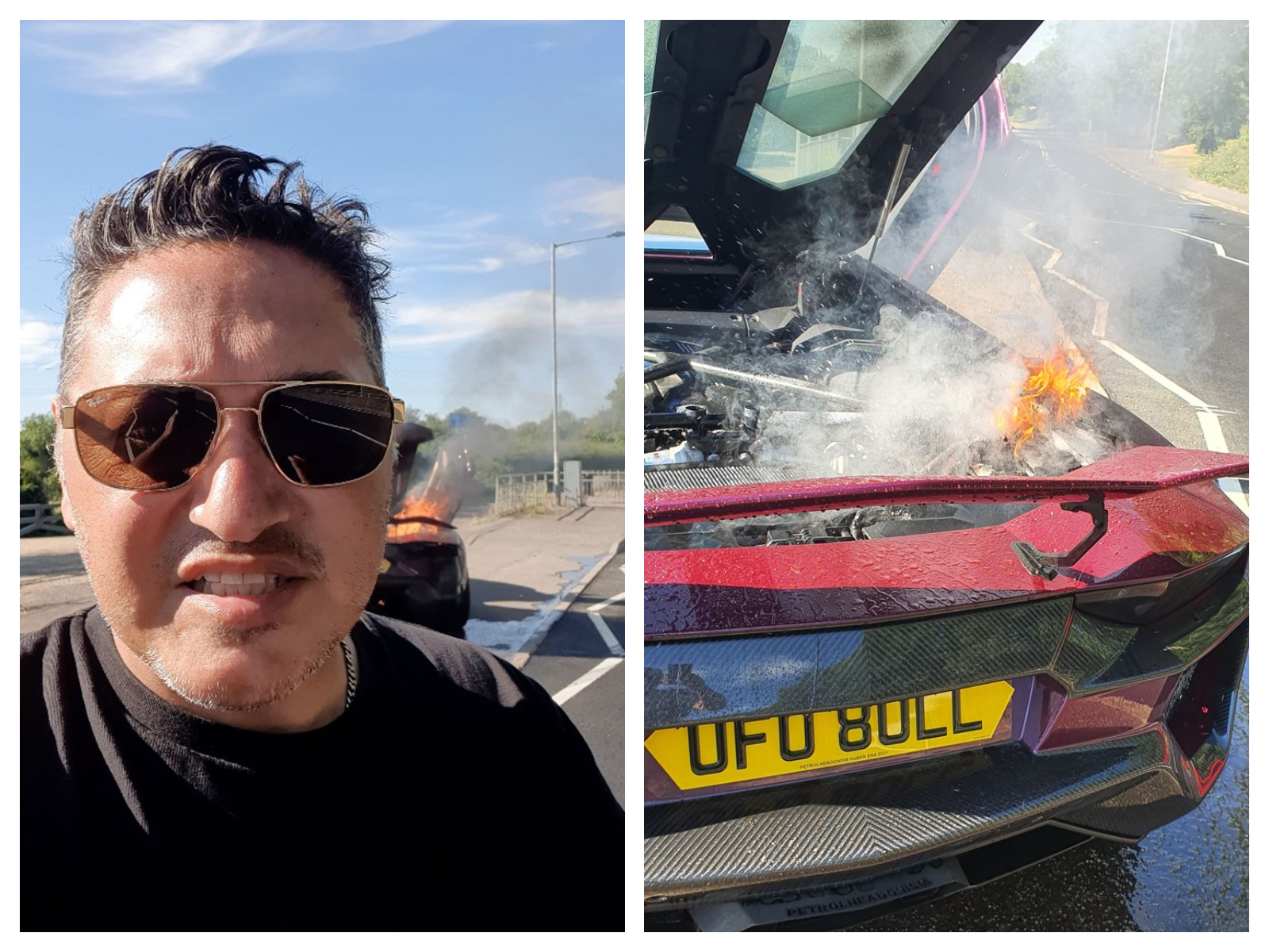 Un Lamborghini a luat foc în timp ce șoferul își plimba fiica pe autostradă. Primul gest pe care l-a făcut bărbatul