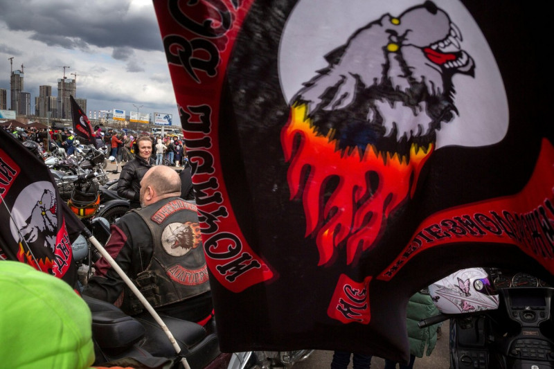 Moscow, Russia. 30th April, 2022. Motorcyclists of the Night Wolves bike club during a motorcycle rally in honor of the opening of the motorcycle season, at the site of the Crocus City exhibition complex in Moscow, Russia. Credit: Nikolay Vinokurov/Alamy