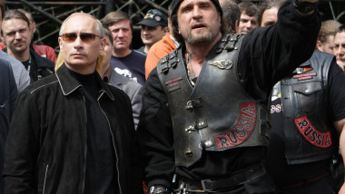 Russian Prime Minister Vladimir Putin visits Moscow's Night Wolves motorbike club