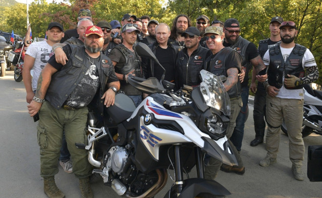 Russian President Putin Rides with the Night Wolves Biker Club in Crimea
