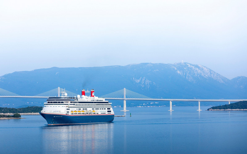 Split, Croatia. 23rd June, 2022. The first cruiser named Bolette passed under the Peljesac Bridge. The cruiser Bolette under the command of Dubrovnik Captain Jozo Glavic with just over a thousand passengers passed this morning under the Peljesac Bridge on