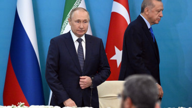 Vladimir Putin și Recep Erdogan, în timpul summitului de la Teheran