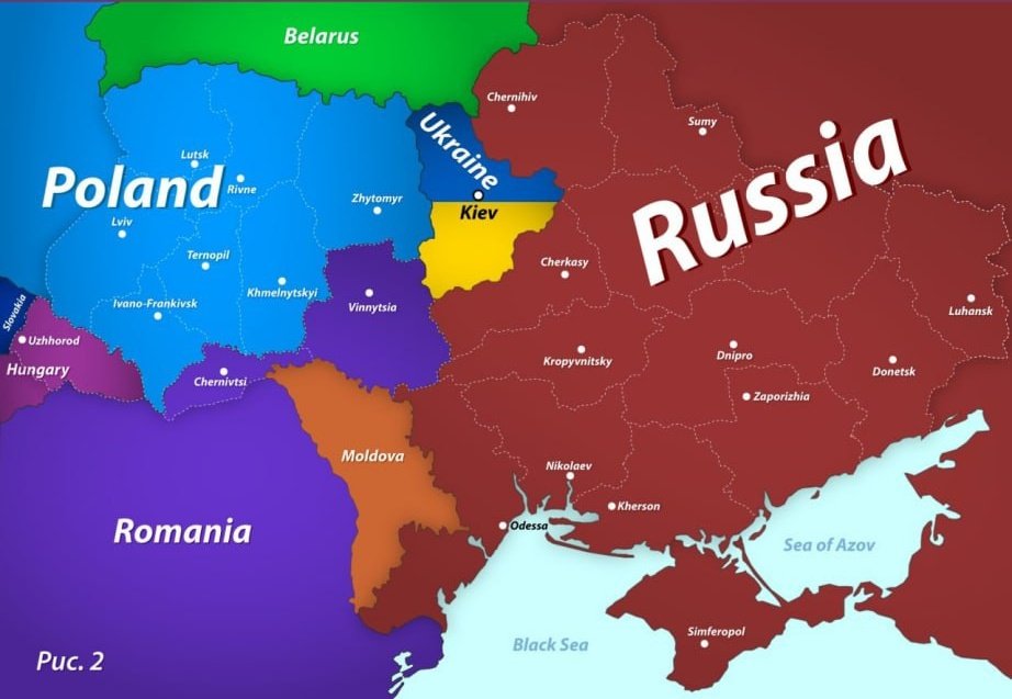 Medvedev publică o hartă cu Ucraina dezmembrată și împărțită între Rusia, Polonia, Ungaria și România