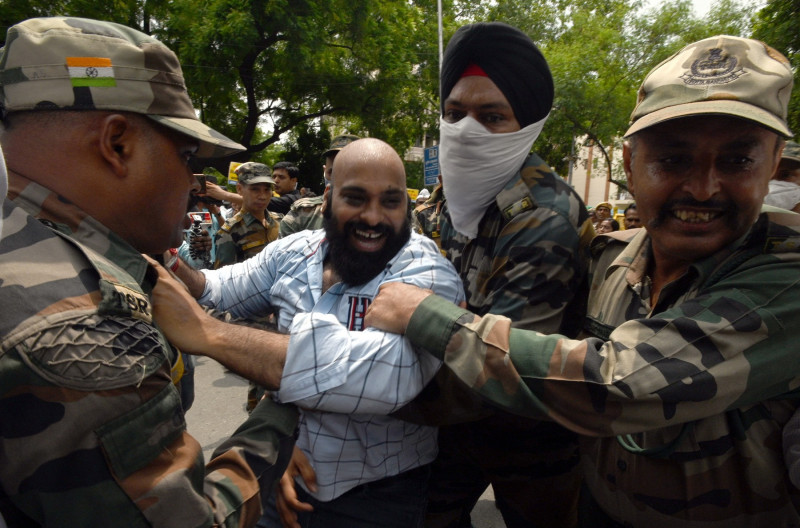 AAP Protest Near BJP Headquarters In Delhi Over Gujarat Liquor Tragedy, New Delhi, DLI, India - 27 Jul 2022