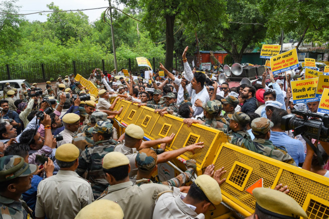 AAP Protest Near BJP Headquarters In Delhi Over Gujarat Liquor Tragedy, New Delhi, DLI, India - 27 Jul 2022