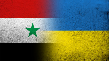The Syrian Arab Republic National flag with National flag of Ukraine
