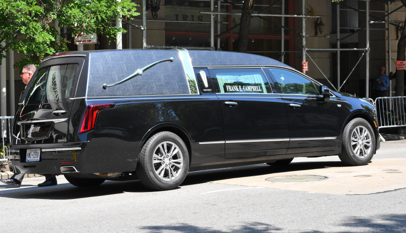 General view of where Ivana Trumpâ€™s family are saying the last good bye at Frank Campbell Funeral Home in the Upper East Side in New York City with lots security and people gathering outside