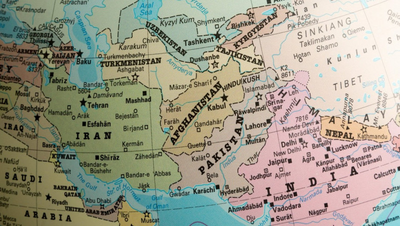 hartă a Asiei centrale focalizată pe Afganistan și Iran