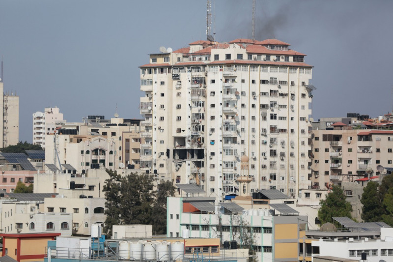 Smoke rises from a building following an Israeli air strike on Gaza City, Gaza city, Gaza Strip, Palestinian Territory - 05 Aug 2022