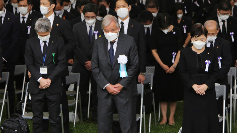 Antonio Guterres, la Hiroshima, cu ocazia împlinirii a 77 de ani de la bombardamentului atomic american asupra Japoniei.