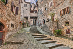 alley in the medieval village Anghiari, Arezzo, Tuscany, Italy