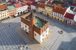 Renaissance city hall in Tarnow, Poland. Aerial view from above