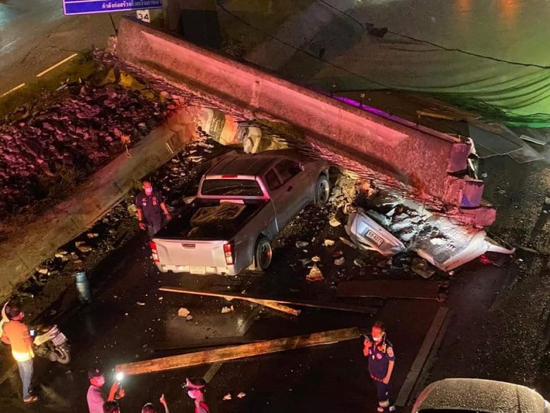 Bridge collapses onto passing cars killing two people in Thailand