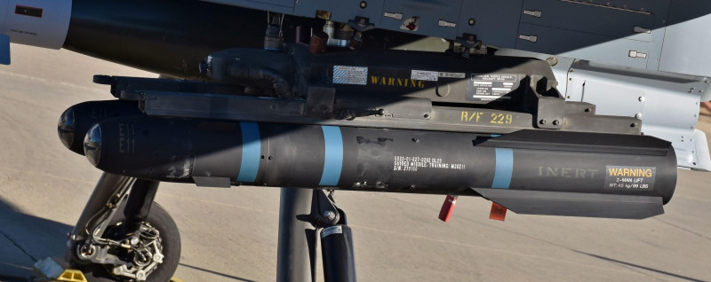 Tucson, USA - November 6, 2021: A pair of AGM-114 Hellfire missiles mounted on an MQ-9 Reaper drone.
