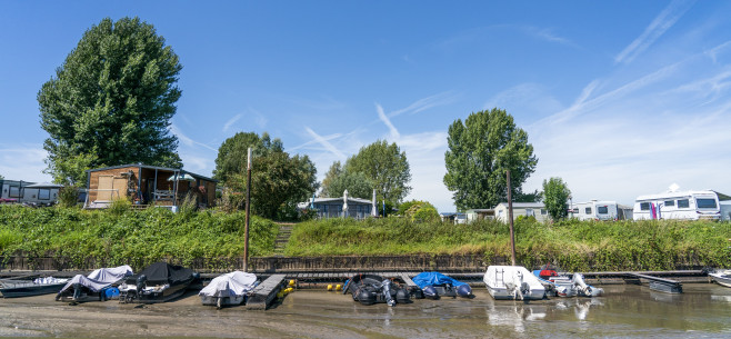 Ships on dry land in the marina of Beusichem