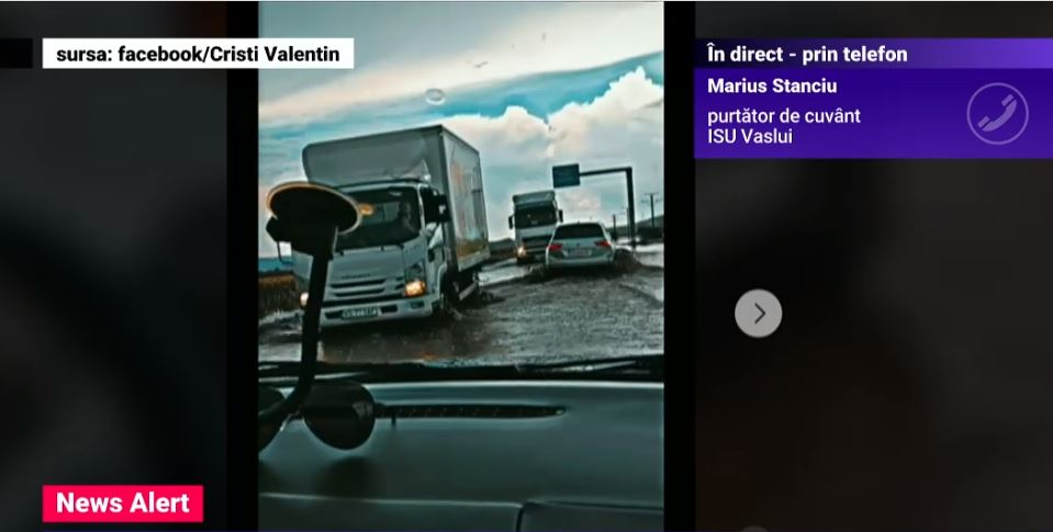 Un drum european a fost acoperit de apă în județul Vaslui, în urma unei viituri puternice
