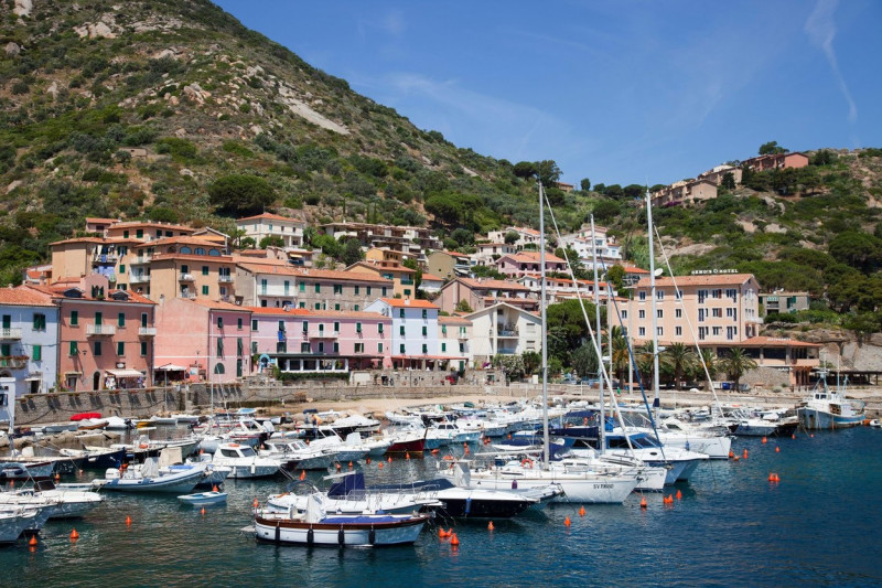 Giglio village and port, Giglio Island, Tuscan archipelago, Tuscany, Italy, Europe