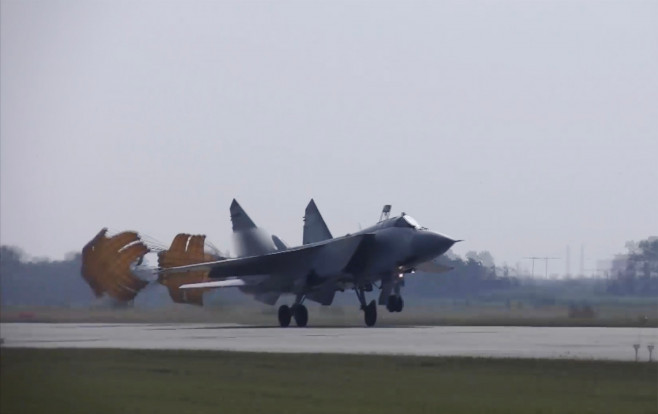 Three MiG-31 carrying hypersonic Kinzhal missiles land in Kaliningrad region, Russia