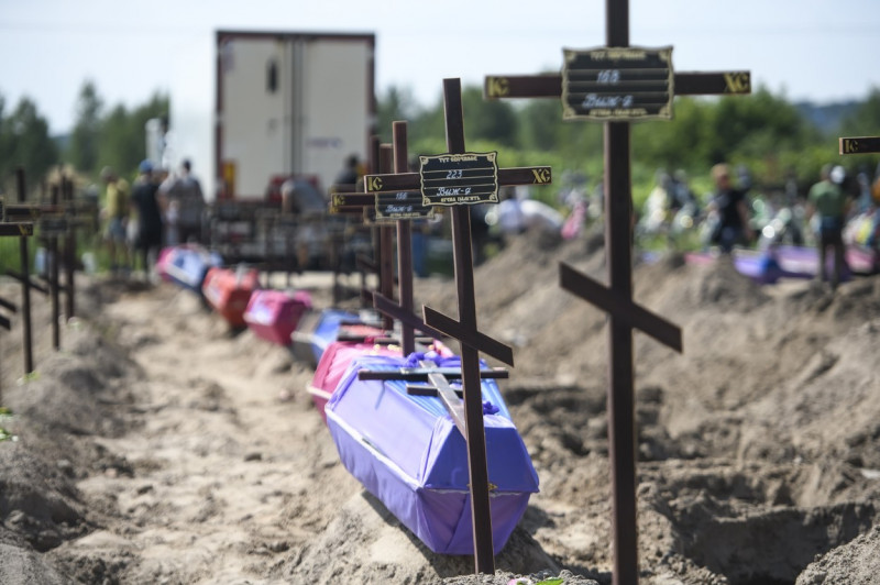 Mass Burial Ceremony For 21 Unidentified Persons Killed By Russian Troops In The Bucha Town Close To Kyiv, Ukraine - 17 Aug 2022
