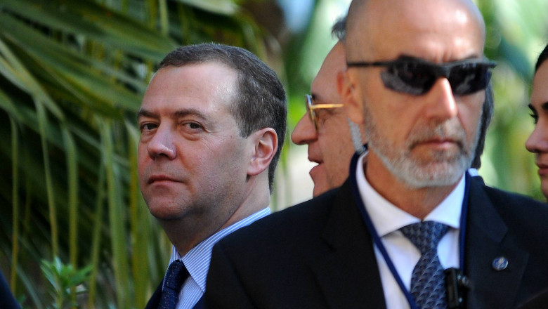 Italy, Palermo: Libya conference. The Russian Prime Minister Dmitry Medvedev
