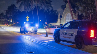 Palm Beach County police stand guard in front of the home of former President Donald Trump on Ocean Drive after the FBI executed a search warrant for documents that he took home after his presidency to Mar-A-Lago in Palm Beach on Monday, August 8, 2022